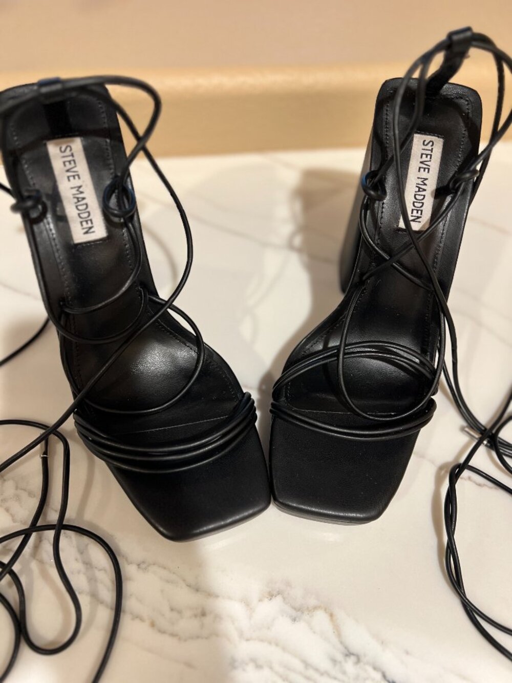 Steve Madden Manzie Platform Ankle-Tie Sandal | Black | Size 9.5 - Picture 9 of 11